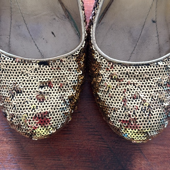 Kate Spade New York gold sequin red heel stiletto pumps size 8 Made in Italy - Picture 2 of 8